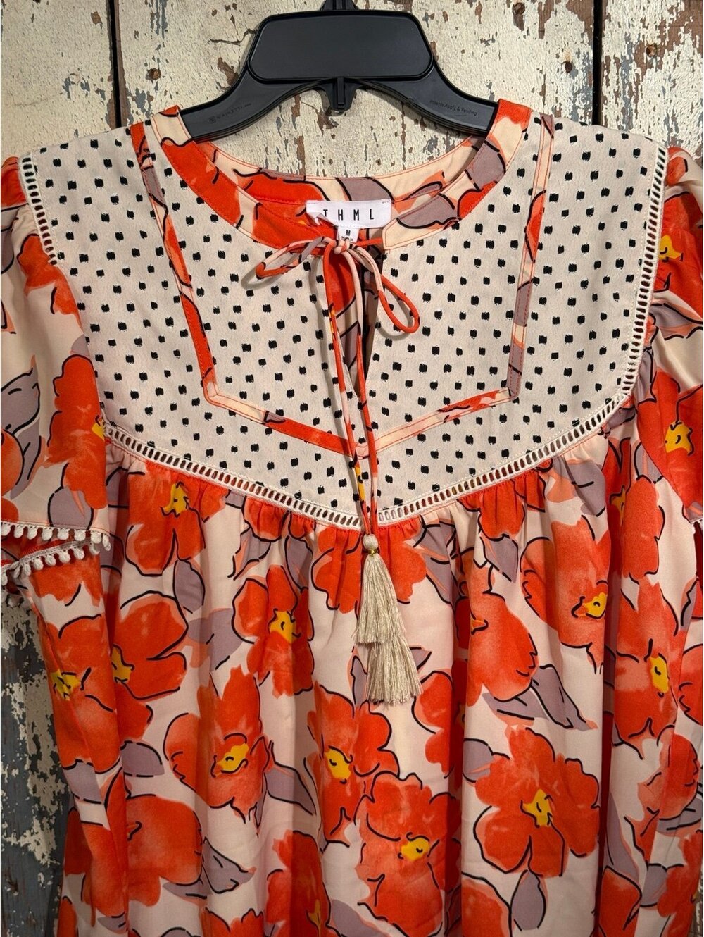 NWT THML boho orange floral print peasant blouse Women's size Medium - Picture 2 of 6